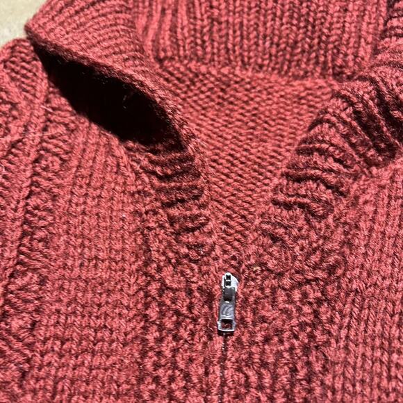 Vintage 60s Burgundy Cable Knit Zip Up Sweater - Picture 4 of 4